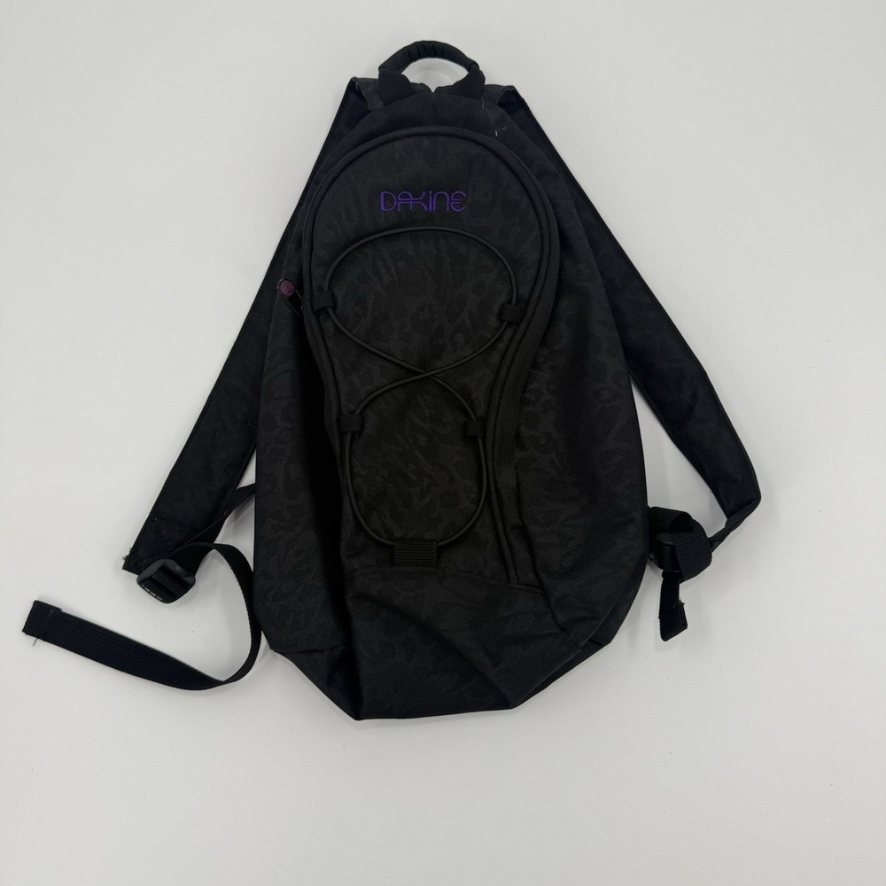 Dakine Black Backpack Purple Logo Floral Lined Bungee Cord School Daypack